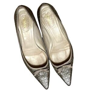 Vintage Chloe silver metallic pointed ballet bow flats size 36 fit like US 6.5